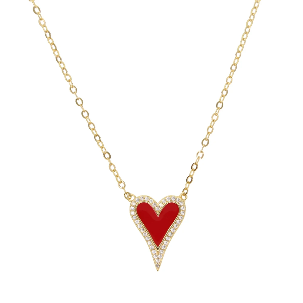 Красный черно-белый эмалированный Романтический сердечный кулон ожерелье с золотым наполнением подарок для любимой девушки милое сердце дизайн новые ювелирные изделия - Окраска металла: red