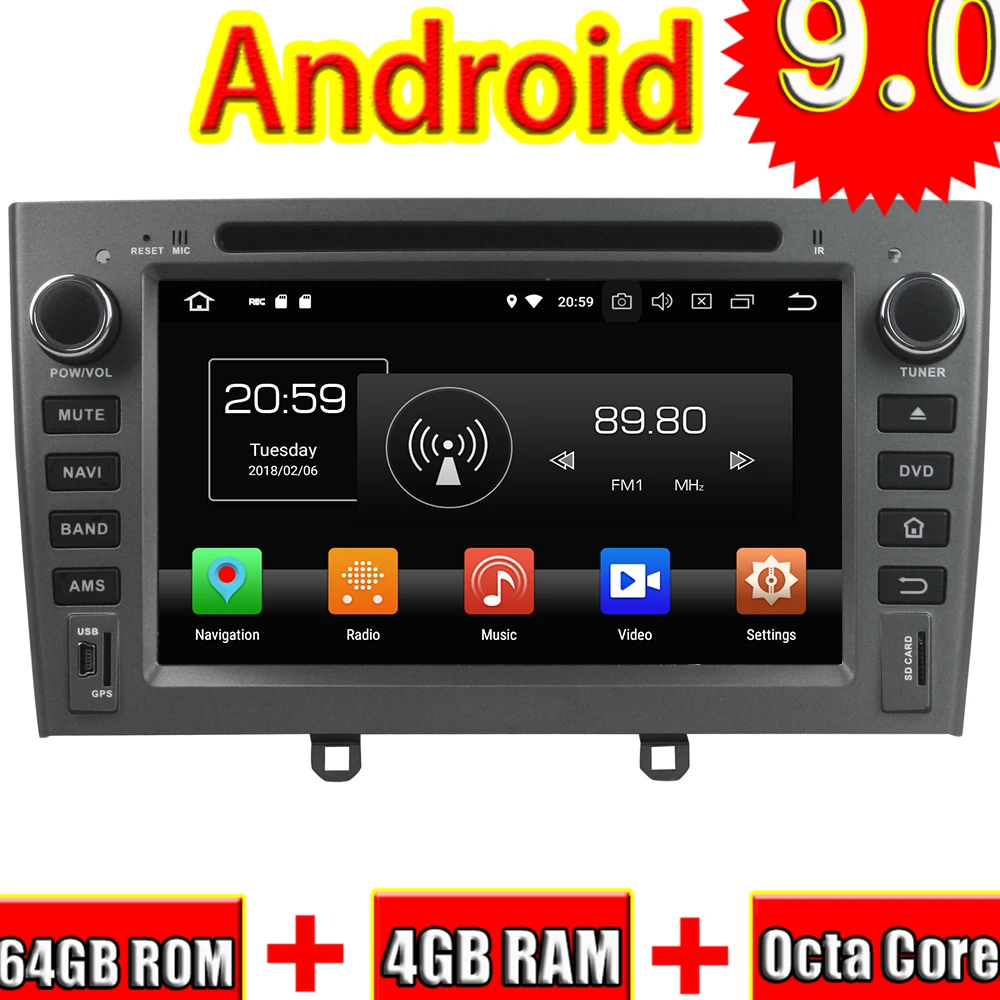 TOPNAVI 7 ''Восьмиядерный Android 9,0 автомобильный DVD мультимедийный плеер для peugeot 408 2007-2010 аудио Радио стерео 2 DIN gps навигация