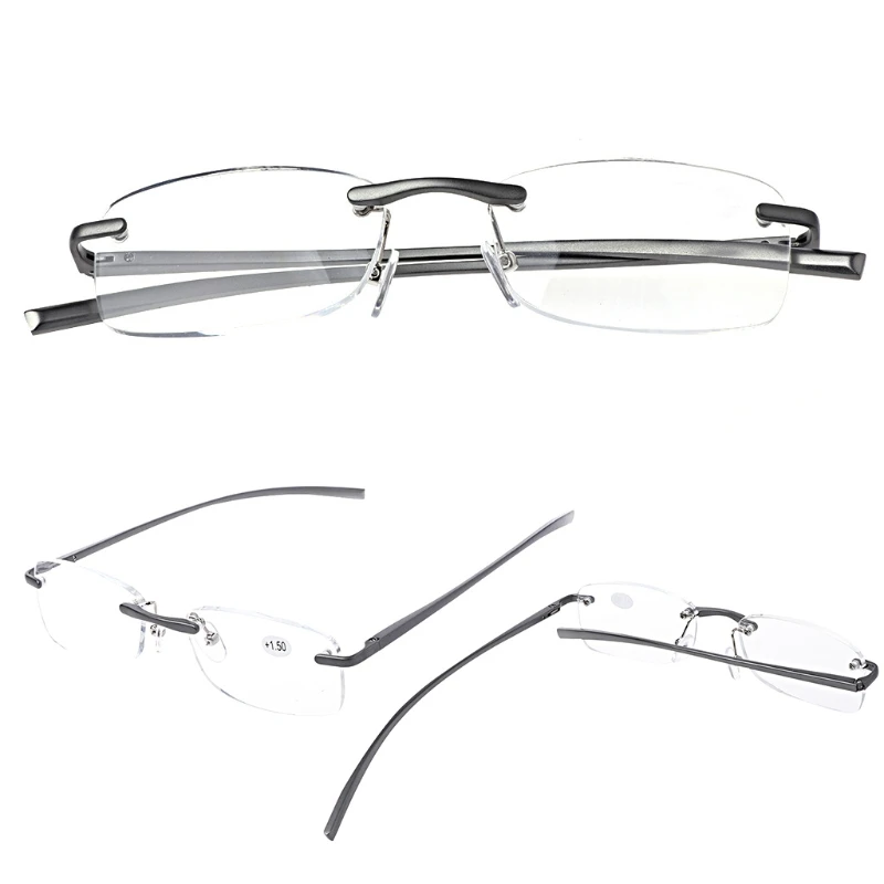 Алюминиевые металлические очки для чтения без оправы, пресбиопические очки, полимерная линза+ 1,0~+ 3,5 AUG21_20