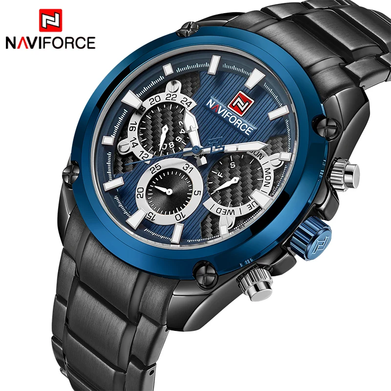 

Mens Watches Top Brand Luxury NAVIFORCE Fashion Sport Multi-function Quartz-Watch Full Steel Clock Men Waterproof Wristwatches