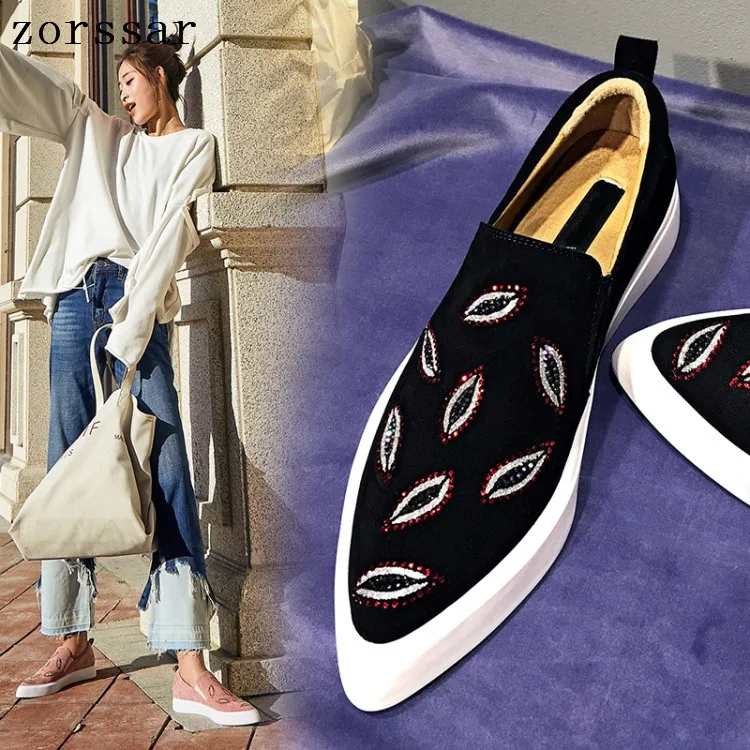 

2019 Women Suede Flats Shoes slip on Shallow Casual Women loafers Moccasins Soft Ladies Footwear women flat pointed toe shoes