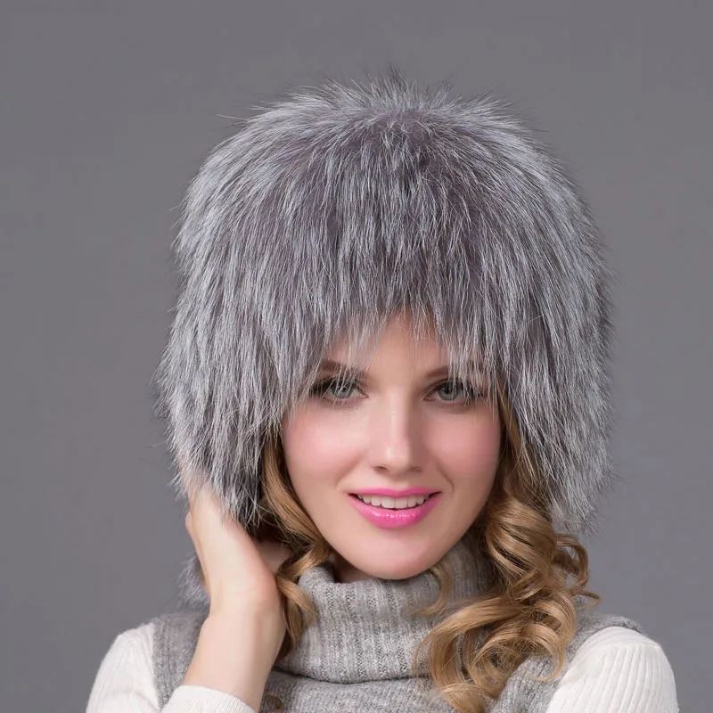 Лидер продаж, осенне-зимняя шапка из лисьего кожи с ушками, женская кожаная уличная теплая шапка-бомбер с лисьим мехом, Женская HHY-13 в русском стиле - Цвет: A