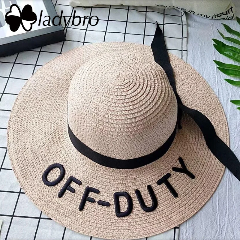 Женская соломенная шляпа Ladybro от солнца с широкими полями летняя пляжная