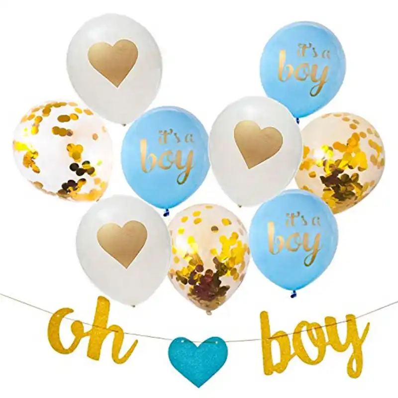 Blue /& Gold New Baby Party Decor Confetti Balloons Baby Shower Decorations Boy Shower Couples Shower Baby Boy Balloons It/'s a Boy