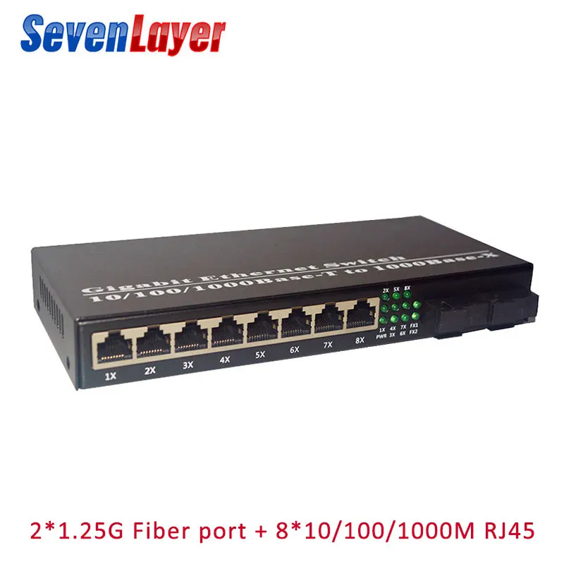 10/100/1000 M 8 RJ45 UTP и 2 волоконный порт волоконно-оптических Media Converter Gigabit Ethernet