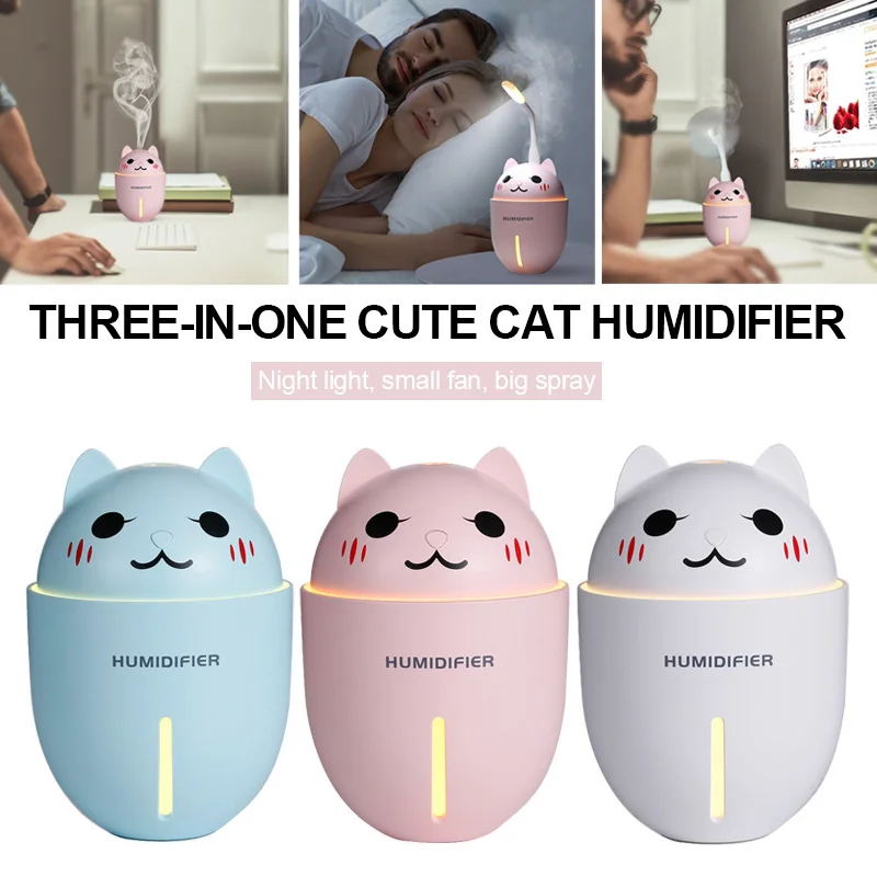 

2019 Drop Shpping Cat Shape Fan Humidifier Light Ultrasonic Mist Maker Humidifier Aromatherapy Diffuser Portable Practical