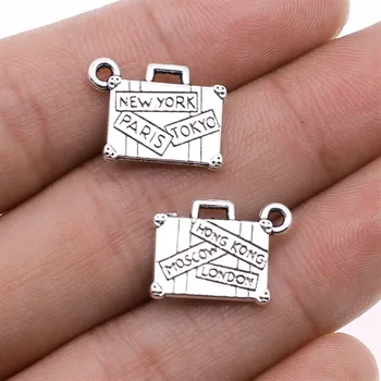 

WYSIWYG 15pcs Charms Travel Bags New York Paris Tokyo 15x13mm Antique Silver Color Trunk Pendants Making DIY Jewelry