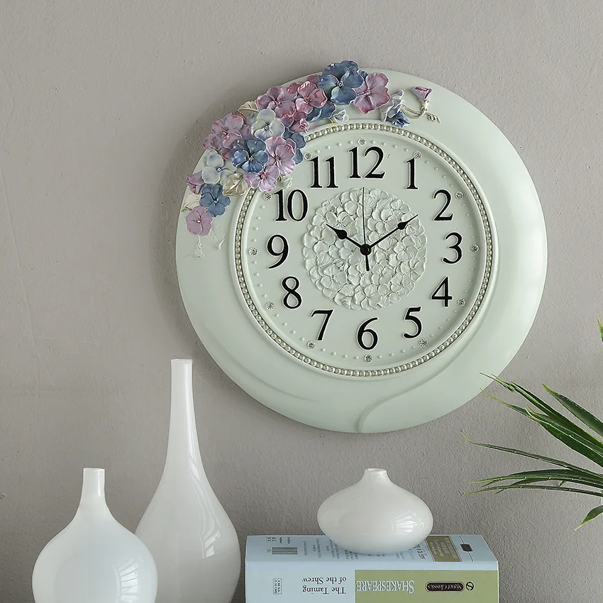 

TUDA Free Shipping 16 Inch Large Wall Clock Elegant Exquisited Pansy Carving Resin Wall Clock European Pastoral Style Wall Clock
