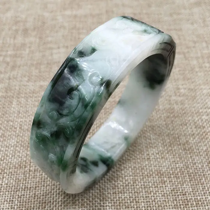 

63mm Vintage Chinese Hand-carved White Green Jadeite Jade Bracelet Bangle 811