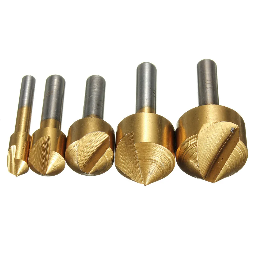 5pcs High Carbon Steel Wood Countersink Drill Bit 90 Degree Single