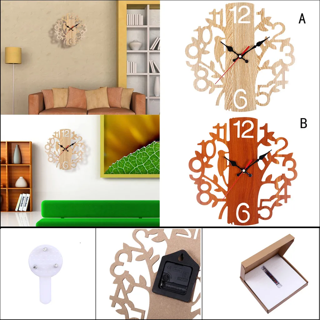 Настенные часы для дома Дерево полые деревянные настенные часы декоративные часы цифровые ретро дерево в форме птицы кварцевые часы L523