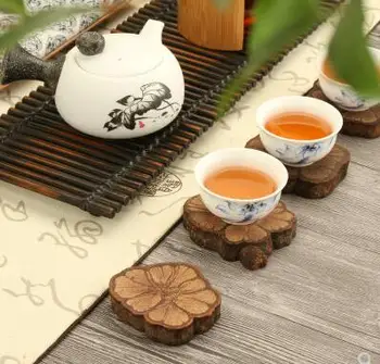 

Pastoral Chinese style solid wood coaster tea cup cup holder insulation pot mat wood slice kungfu tea ceremony spare parts