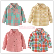 Коллекция года, Детская рубашка для мальчиков, весенне-осенне-летние блузки с длинными рукавами для девочек блузка для девочек из хлопка детские рубашки в клетку, От 2 до 8 лет