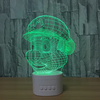 

Creative 3d nightlight Mario Head with Bluetooth wireless speaker LED light Colorful light acrylic product give the children Y03