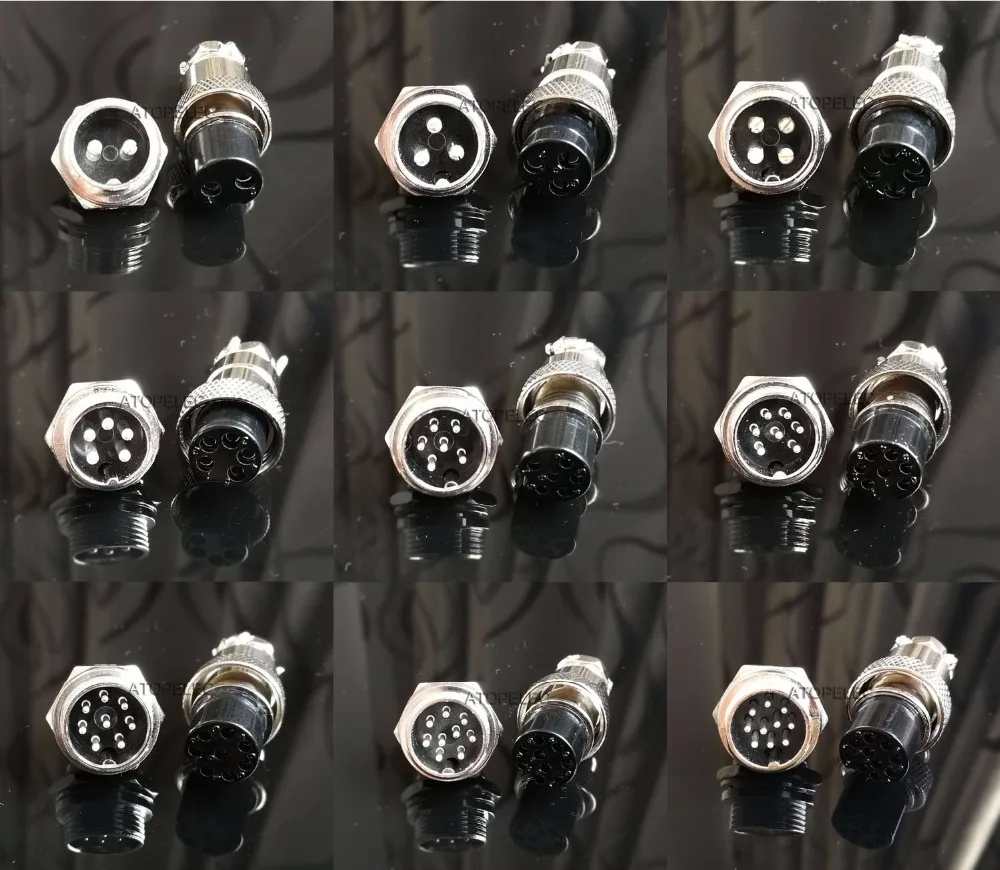 2Pcs Aviation Plug Male Female Panel Power Chassis Metal Connector 16Mm 7-Pin bl