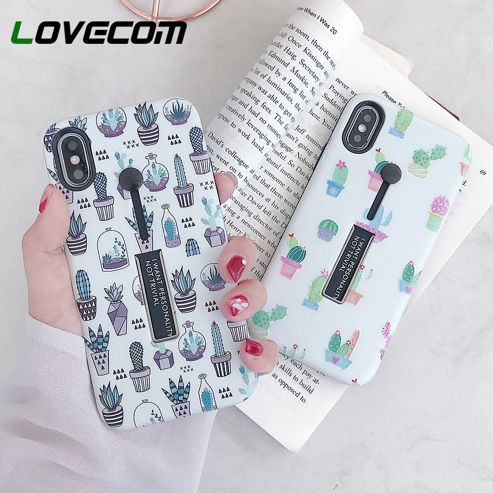 

LOVECOM Cute Cactus Pot Plant Invisible Kickstand Case For iPhone X XS XR XS Max 6S 7 8 Plus Soft IMD Protector Full Body Cover