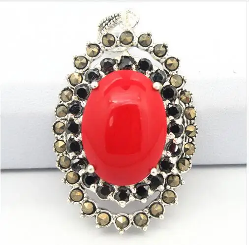 LL &ltвинтажное серебро 925 пробы красный коралловый марказит кулон 40x23мм|pendant 925|pendant
