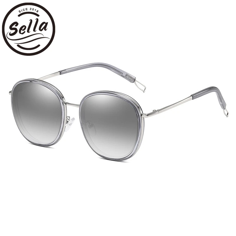 Sella корейский стиль Модные женские красочные зеркальное покрытие трендовые увеличенные Круглые Солнцезащитные очки Классические винтажные летние очки