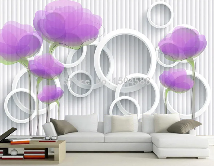 Романтические фиолетовые цветы фото обои 3D стерео Настенная роспись круг Гостиная ТВ диван фон настенный домашний Декор нетканые обои