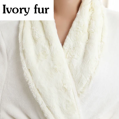 Ivory fur White Robe Элегантный меховой утолщенный фланелевый удлиненный теплый халат для женщин и мужчин, зимнее кимоно, теплый банный халат, халат размера плюс, халаты - Цвет: Ivory fur White Robe