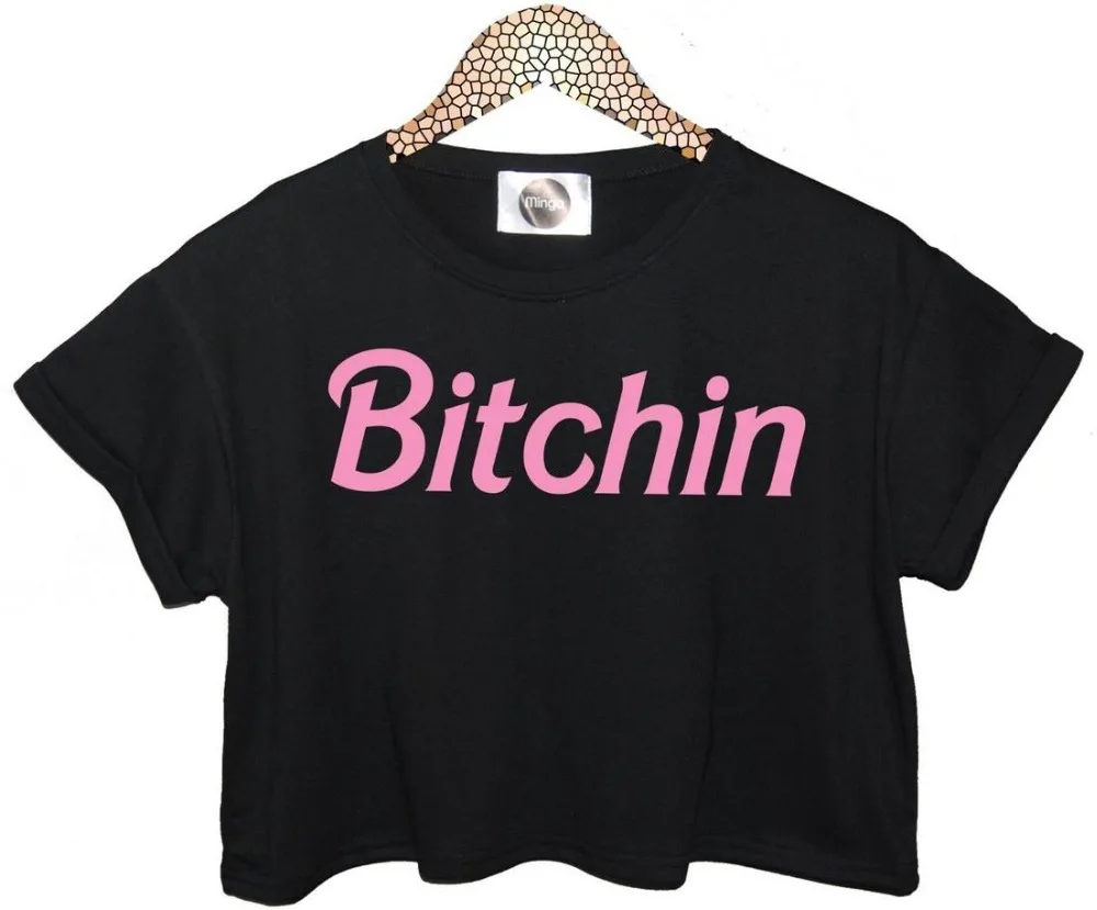 

Bitchin Pink Letters Print Women Summer Crop Top Short t shirt Sexy Slim Funny Top Tee Hipster Black White ZT20-18