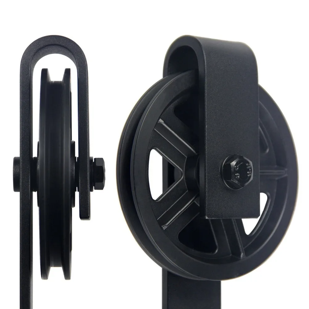 Black carbon steel top mount big wheel sliding barn door hardware