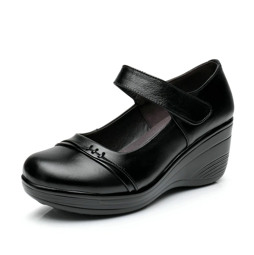Женская обувь из натуральной кожи на высоком каблуке; обувь на танкетке; Рабочая обувь черного цвета на платформе; удобная Sy-2757 - Цвет: 2