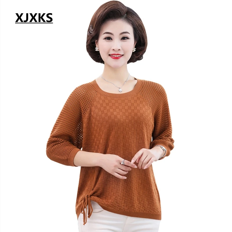 

2019 Summer Top New Women Sweater Plus Size Hollow Knitting Pullover Thin Modis Casual Middle-aged Pull Femme Women Sweaters