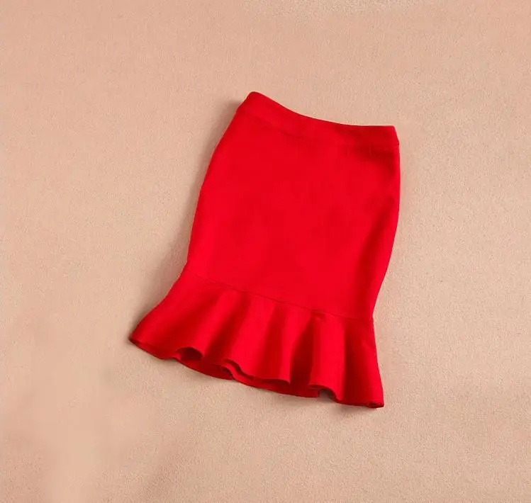 Женская новая модная мини-юбка с милыми оборками, юбка-карандаш с русалочкой, женская модная юбка,, Прямая, большие размеры - Цвет: 1502 red