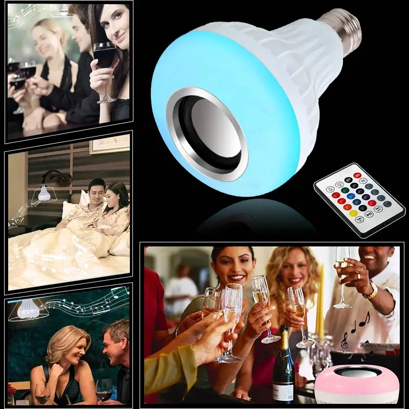 Умная Беспроводная Bluetooth Колонка E27 LED лампа с RGB подсветкой для воспроизведения