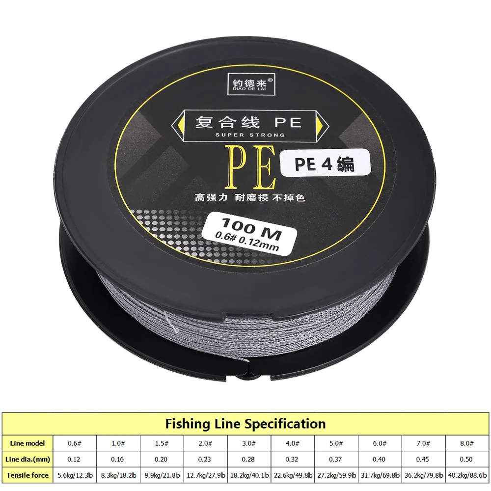 100 м, рыболовная леска, прочная, 4 нити, плетеная леска, мощная, PE, карповая леска, для рыбалки на лодке