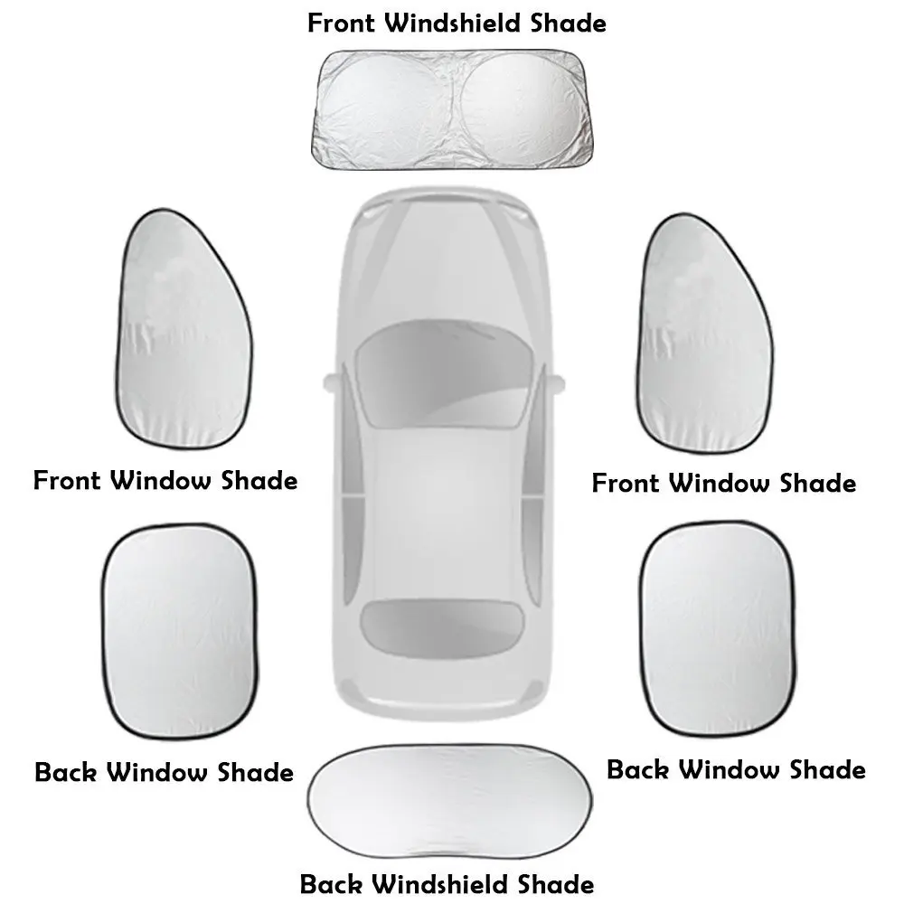 6Pcs Folding Silvering Reflective Car Windshield Window Sun Shade Visor Shield Cover Suction Cup
