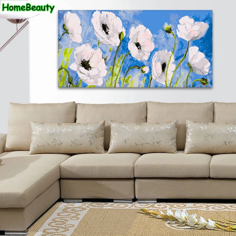 

Home Beauty 50*100 diy oil picture by numbers white flowers modular canvas painting coloring by number for living room DY03