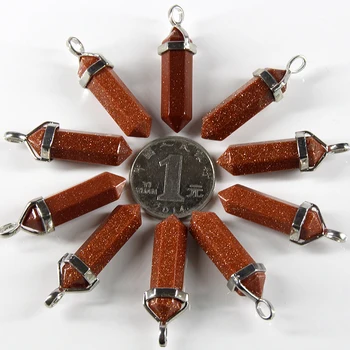 

2017 Natural Gems Gold sand Stones Crystal Pointed pillar Reiki Chakra Necklaces Earrings Pendant Beads Jewelry Making 10Pcs/lot