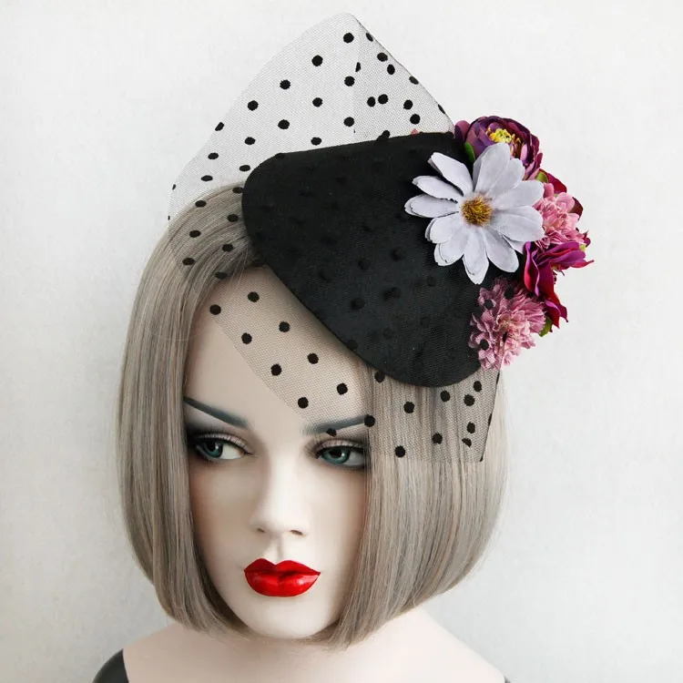 2016 New Ladies Deluxe Flower Black Mesh Fascinator font b Hat b font Elegant Girl Party