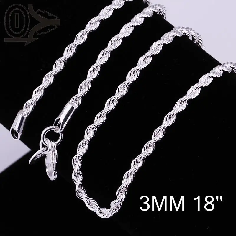 

Wholesale 3mm 16'' 18'' 20'' 22'' 24'' 5 Sizes Silver Plated Chain,Wedding Jewelry Accessories,Fashion Twisted Rope Chain