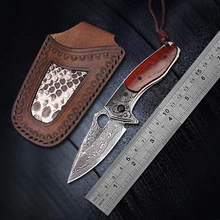 Damascus steel Blade Folding Knife Wooden handle Camping Knives Outdoor Survival EDC Tool Gentleman's Pocket Knife Gifts
