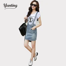 Модная Универсальная джинсовая юбка на подтяжках для девочек синяя джинсовая юбка