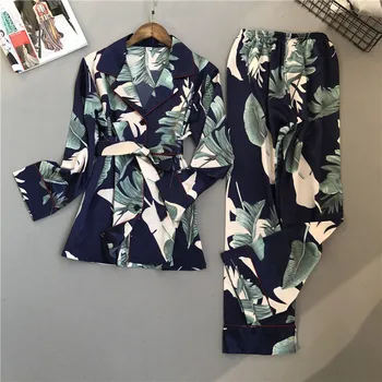 

2020 pajamas for women pyjamas femme sexy silk satin costumes pajamas set home suit sleepwear Long Sleeve Trousers