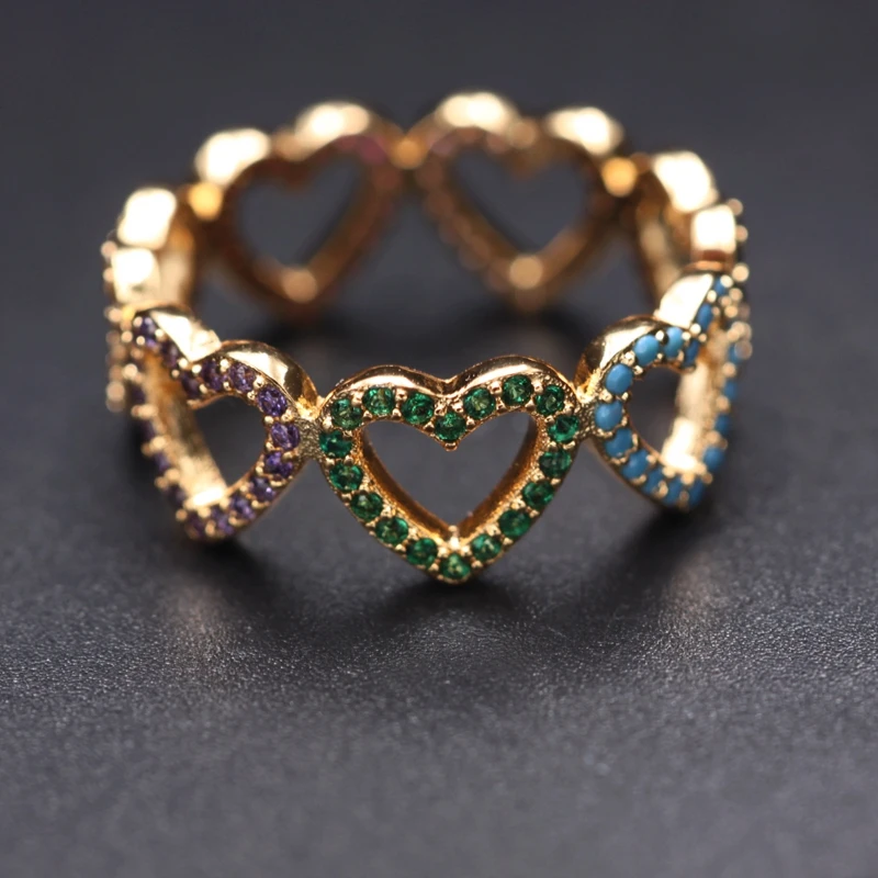 Роскошные кольца в форме сердца для женщин красочный Циркон Камень Обручальное женское кольцо на палец Золотой Цвет Бохо Мода Jewelry2019