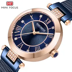 MINIFOCUS наручные часы для женщин Мода Синий нержавеющая сталь повседневные браслет Relogio Feminino роскошные женские часы