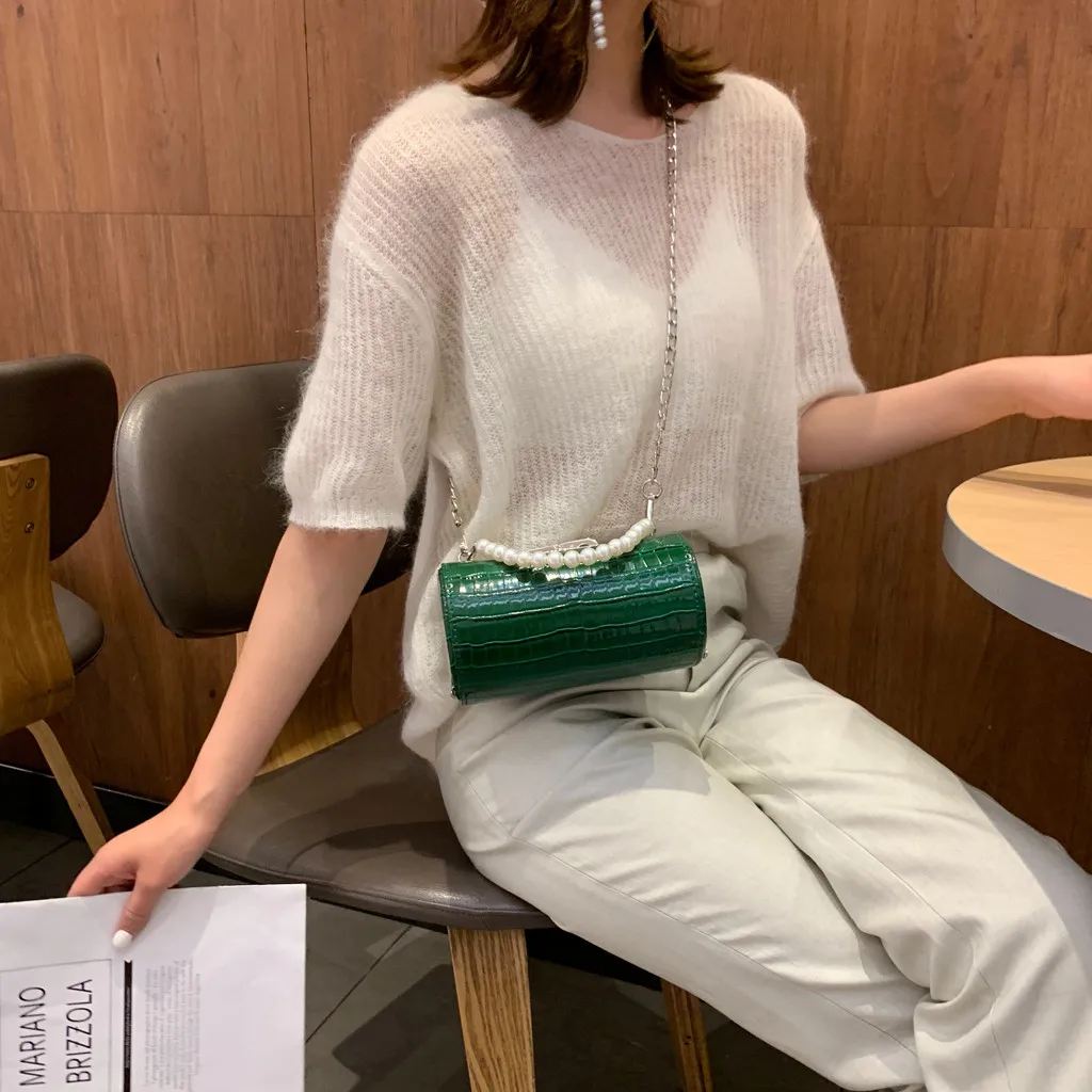 

small messenger bag women Retro Pearl Leather Alligator Crossbody Beach Bag Waterproof carteras mujer de hombro y bolsos#N3