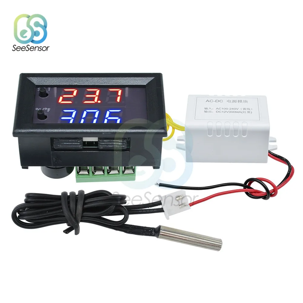 

W1209WK AC 110V-220V DC 12V Digital Thermostat Temperature Controller Regulator NTC Sensor Meter Transformer Power Module