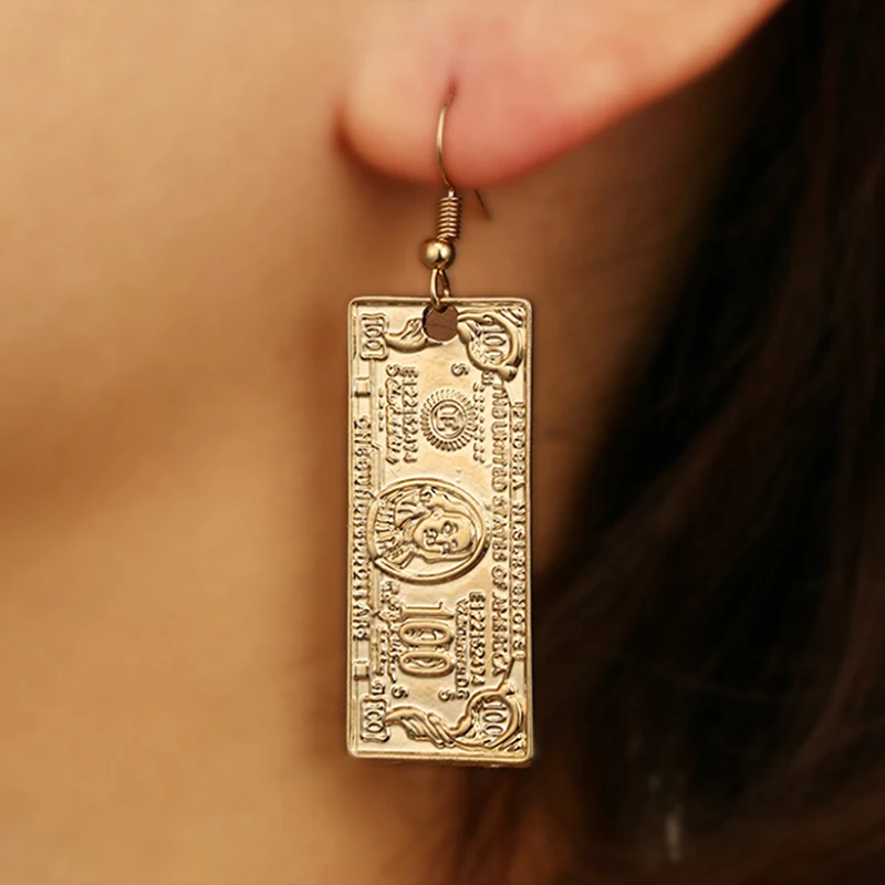 

Vintage Dollar Dangle Earrings Silver Gold Color Coin Drop Charming Coin Ear Stud Jewelry Gift