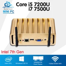 Мини-ПК Intel Core i7 7500U i5 7200U Безвентиляторный Windows 10 мини офисный компьютер HD Graphics 620 4 К media плеер MiniPC HTPC tv box