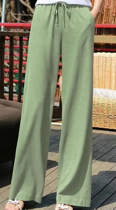 Весна Лето Повседневные женские эластичные с высокой талией широкие брюки зеленые черные белые свободные брюки, корейские осенние женские брюки - Цвет: grass green