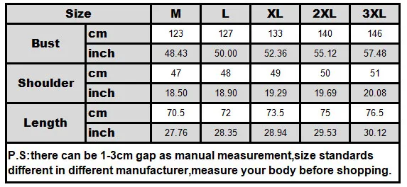 size chart shirt