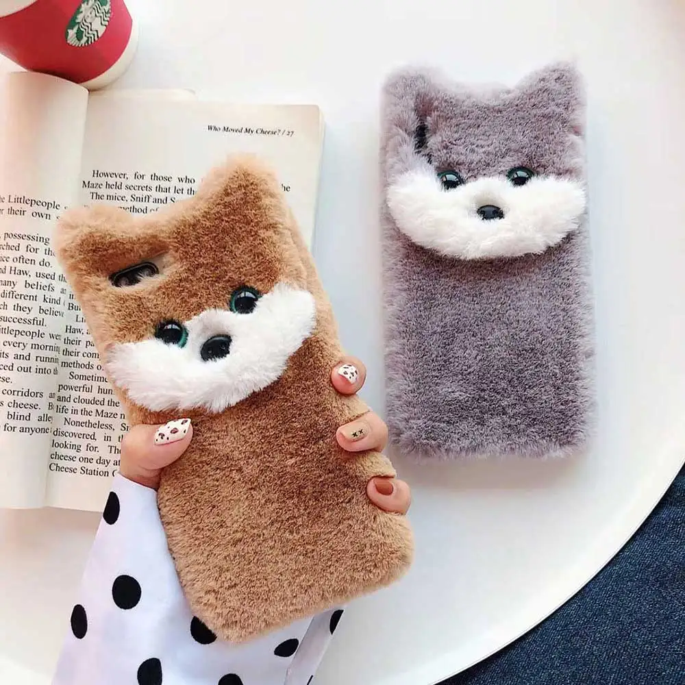 

Girl Fur Plush Case For iPhone XS MAX 6 6S 7 8 Plus Touch Soft Winter Warm 3D Cute dog Back Cover Case For iPhone XS X XR Case