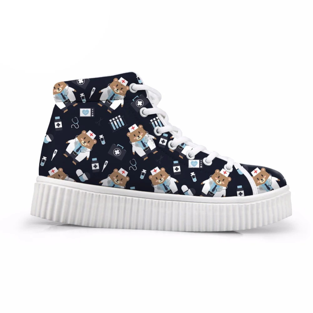 

Customized 2018 Brand Designer Women Flats Platform Shoes Height Increasing Cute Cartoon Nurse Bear Pattern Women's Creepers