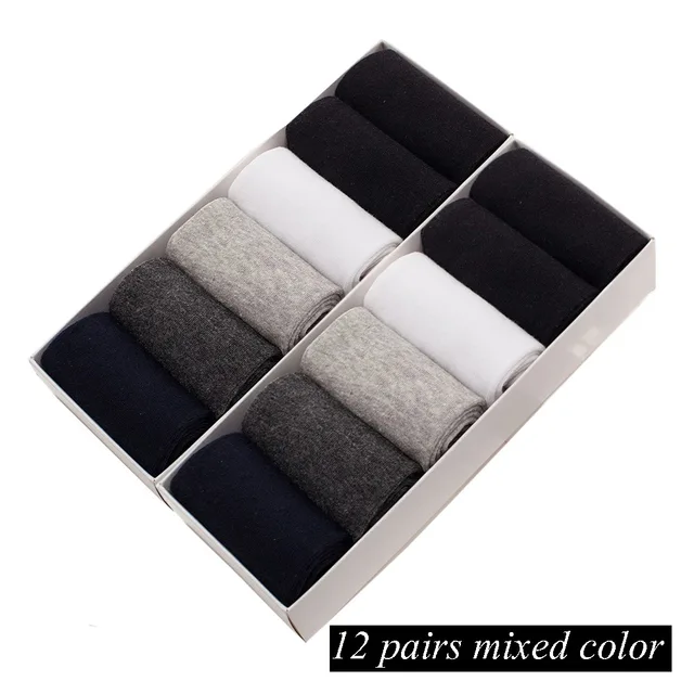 12 Pairs/Lot Plus Size Men's Cotton Socks Business Men Deodorant Crew Socks Breathable Male Solid Color US size(7-11.5) EU 39-48 ls-022